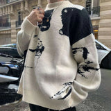 Threebooy Large Size Knitted Sweater High Street Design Niche American Retro Sweater Men'S Tops Lazy High-End Versatile Knitted Sweater
