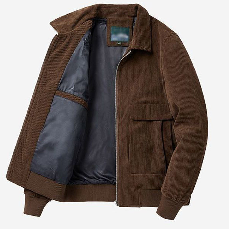 Threebooy Autumn Winter Male Corduroy Jacket Casual Stripe Lapel Safari Jackets Versatile Men's Clothing Trend Elegant Loose Coat