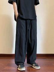 Threebooy  Japanese Straight Work Pants Men Spring and Autumn Loose Wide-leg Casual Trousers