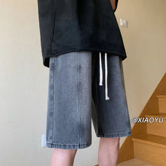 Threebooy Korean Style Summer Men's Black Wide Leg Denim Shorts New Fashion Casual Baggy Short Jeans Cargo Shorts Male Brand Clothes