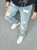 Threebooy New Simple Men Loose Ripped Straight Jeans Pants Male Streetwear Stylish Casual Denim Trousers