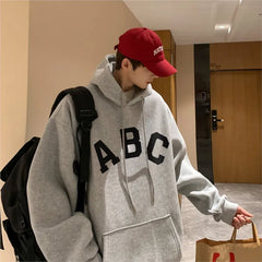 Threebooy Letter Print ABC Men's Hoodies 2025 Autumn new sudadera hombre Korean Fashion Harajuku Pullover Hip Hop Long Sleeve Hooded