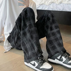 Threebooy Check Trend Plaid Baggy Trousers For Men Loose Classic Korean Style Designer Clothes Big Size Harajuku Fashion Casual Pants Man