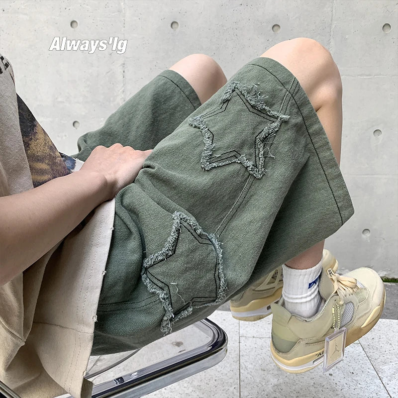 Threebooy  Summer Shorts Men Loose spodenki meskie Vintage Denim Basic SimpleHot Sale High Waist Leisure Ulzzang Streetwear Short