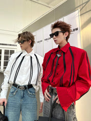 Threebooy Fashion Korean Spring New Long Sleeve Men turndown collar T-shirt Round Collar White Black Red Solid Color Shirts For Male