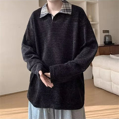 Threebooy  Autumn American Retro Textured Sweatshirts For Man High Street Fashion Long Sleeve Polo T-shirts Casual Y2K Pullover Hoodie