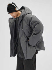 Threebooy New American Thickened Warm Hooded Down Jacket Men Women Winter, Korean Casual Loose Deconstruction Design Cotton Jacket Chic