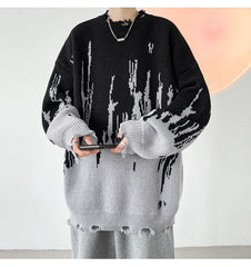 Threebooy Hip Hop Ripped Punk Knitted Sweaters Men Oversized Harajuku Streetwear Sweaters Winter Couples Fashion Knit Pullovers Tops