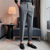 Threebooy High Quality Men's Formal Pants Office Social Business Fashion Plaid Suit Pants Casual Slim Wedding Street Wear Trousers 38