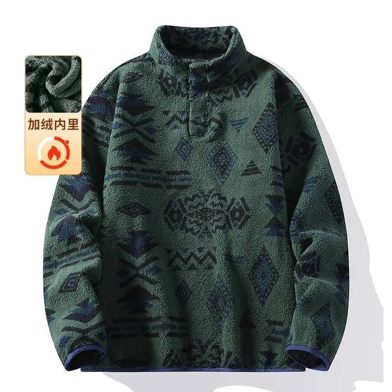 Threebooy Korean Style High-end Stand Collar Sweatshirt Men's Winter Trendy Ethnic Style Plus Velvet Thickened Warm Versatile Top Jacket