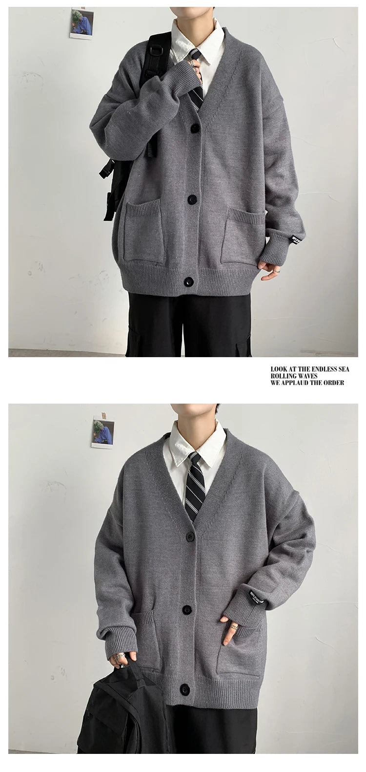 Threebooy Men's Cardigan Sweater Knitwear Jacket Spring Autumn V-neck Long Sleeves Single-breasted Pockets Loose Casual Linen Sweaters