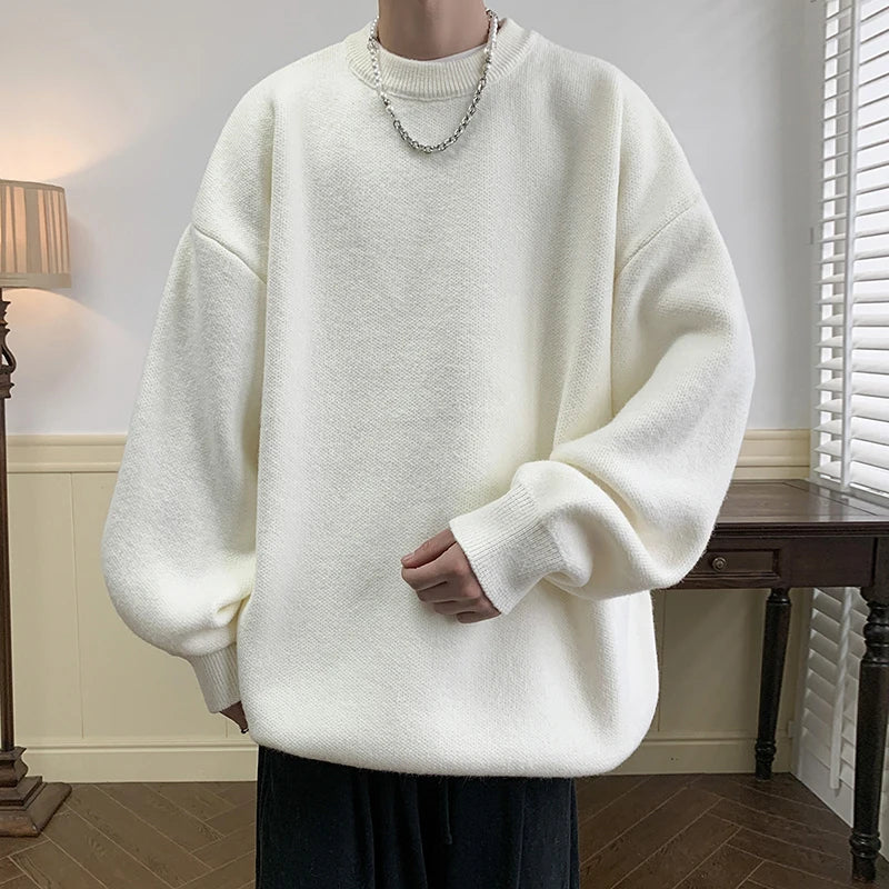 Threebooy Winter Sweater Men Warm Solid Color Casual Oversized Knit Pullover Men Korean Loose Round Neck Sweater Mens Jumper Clothes M-3XL