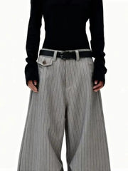 Threebooy  Old Money Striped Suit Pants Men Vintage Baggy Sweatpants Y2k Wide leg Casual Curved Loose Trousers Fashion Work wear