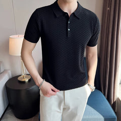 Threebooy  Fashion Slim Fit Men Knit Polo Shirt Short Sleeve Summer Thin Shirts Business T-Shirt Male Polo Shirt High Quality S-3XL