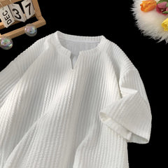 Threebooy Fashionable High-end V-neck Short-sleeved T-shirt Men's Korean Style Summer Fashion Handsome Clothes Loose Versatile Top Chic