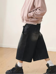 Threebooy  Summer New Style Drapey Over-The-Knee Cropped Pants Unisex Trendy American Heavy-Duty Loose Gradient Denim Shorts