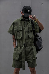 Threebooy Techwear Short Jumpsuit for Men Black Bodysuits Overalls Men Green Male Japanese Streetwear Summer Pockets Hip Hop