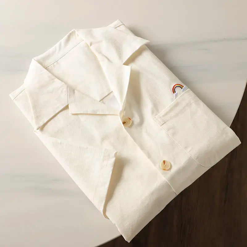 Threebooy  Japanese Linen Tops Summer Korean Style Men's Embroidered Loose Casual Cuban Collar Short-sleeved Shirt Aesthetic Academy Chic