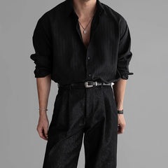Threebooy  New Korean Fashion Men Shirts Light Luxury Textured Business Striped Long Sleeve Cardigan Tops Leisure High Quality Blouse M-2XL