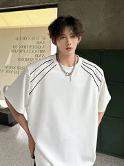 Threebooy  Deconstructed Line Short-sleeved T-shirt Men's Summer Design Sense High-end High Street Fashion Brand Handsome Five-point