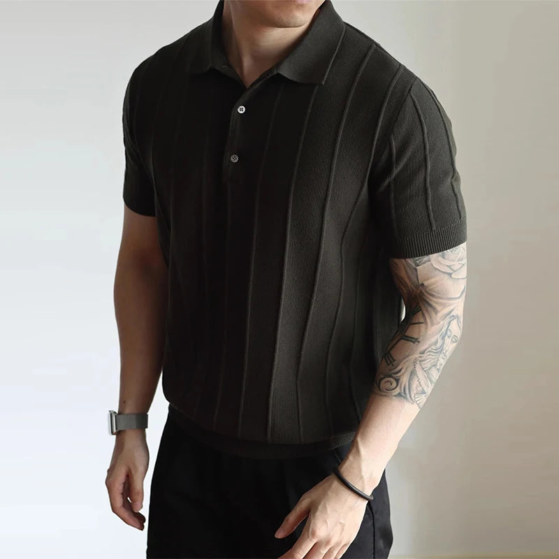 Threebooy  New Men's Clothing Luxury Business Polo Shirt Casual Slim-fit Knitted Solid Color Short Sleeve T-shirt High Quality Tops M-3XL