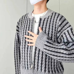 Threebooy Mens Sweater Hemp Pattern Contrast Color Casual Sweater Fashion Versatile Campus Youth Striped Long Sleeve Top Men'S Wear 2024