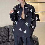 Threebooy Mens Y2k Casual Five-Pointed Star Printed Shirt Autumn Genderless Fashion Trend Personalized Versatile Long-Sleeved Shirt Unisex