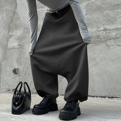 Threebooy  Men Pants Solid Color Elastic Waist Joggers Loose Trousers Men Streetwear Fashion Casual Male Drop-crotch Pants S-5XL