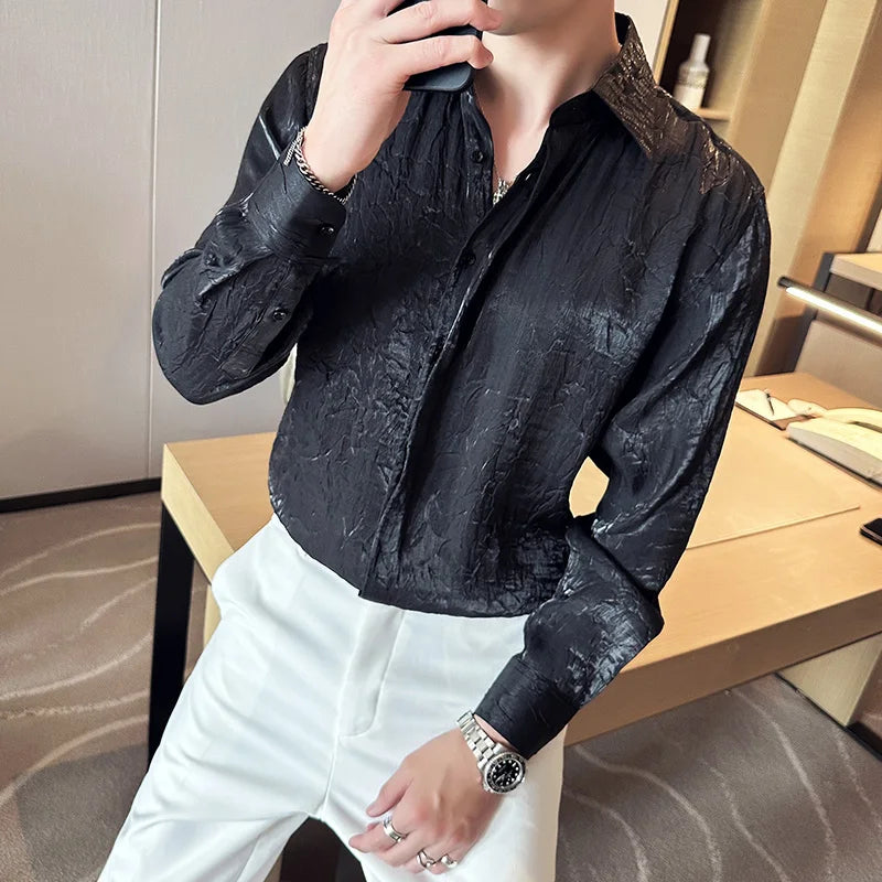 Threebooy Plus Size 3XL-S Autumn New Luxury Long Sleeve Shirts For Men Clothing Slim Fit Casual Prom Tuxedo Shirt Chemise Homme Sale S-3XL