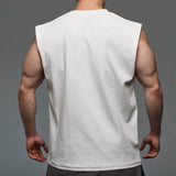 Threebooy Men Tank Top Broad Shoulder Vest Casual Loose Mens  Top Workout Exercise Clothing Sleeveless Shirt Cotton T-shirt Men's