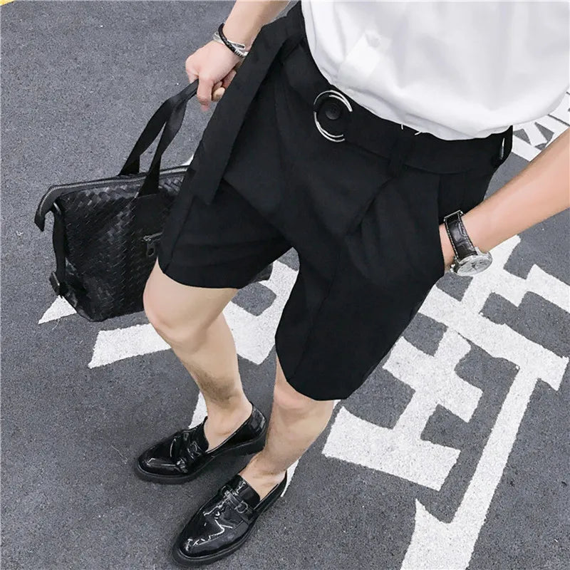 Threebooy Summer Korean Shorts Men's Fashion Solid Color Business Casual Dress Shorts Men Streetwear Wild Loose Suit Shorts Mens S-XL