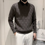 Threebooy Fake 2 pieces New Fashion plaid Jacquard Shirt Collar Sweater Men's Winter Fashion Korean Edition Casual Thickened Warm Pullover
