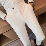 Threebooy British Style Autumn Solid Business Casual Suit Pants Men Clothing Simple All Match Formal Wear Office Trousers Straight 28-36