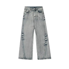 Threebooy Autumn Korean Retro Blue Design Jeans Men'S Loose Straight Leg Pants Fashionable Wide Leg Pants Casual Pants