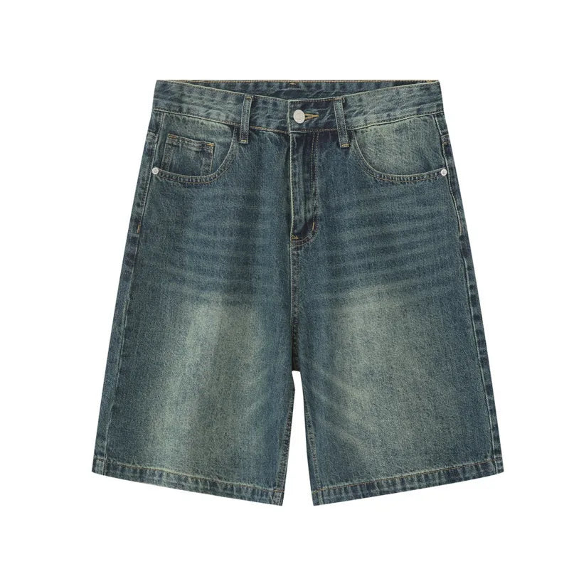 Threebooy  Spring Summer New Men's Denim Shorts Solid Color Straight Five Points Fashion Trend Middle Waist Casual Short Pants