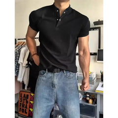 Threebooy  Short-sleeved T-shirt for Men Summer American-style Sports Fitness Regular Shoulder Muscle-revealing Three-quarter Sleeve