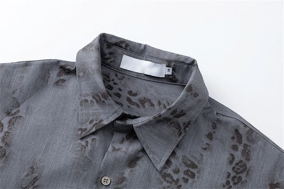 Threebooy  Hip Hop Snake Print Shirt Coats Men Oversized Summer Short Sleeve Shirts Streetwear Harajuku Blue Diamond Design Casual Blouse