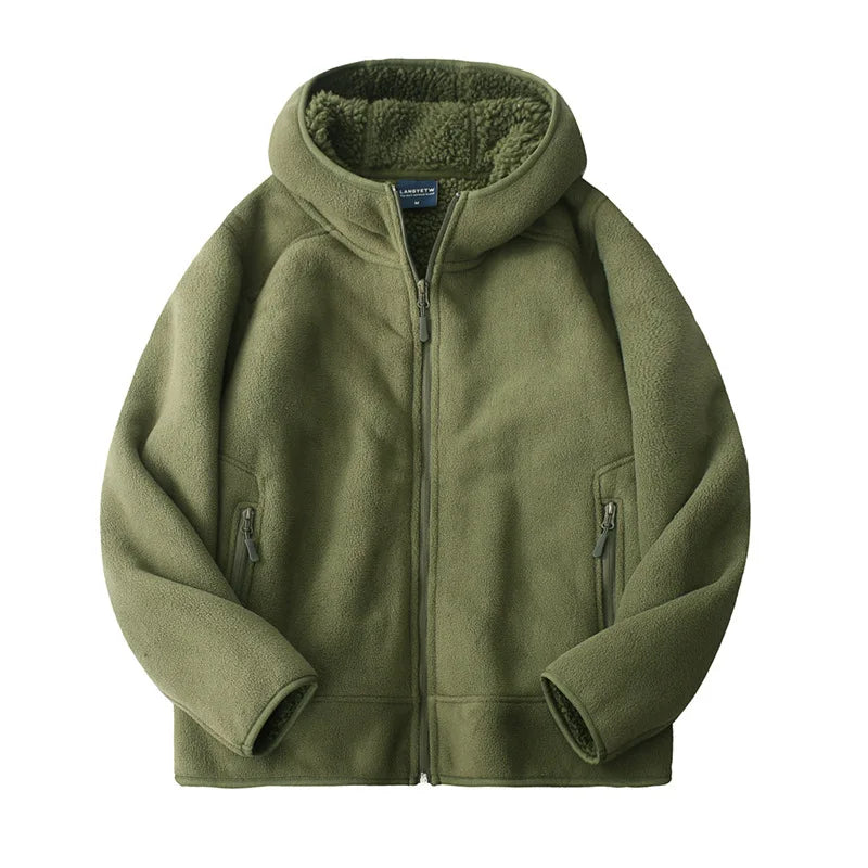 Threebooy  Thickened Fleece Zipper Hooded Sweatshirt For Men Women Autumn And Winter Outdoor Warm Jacket Casual Lambskin Outwear Coats