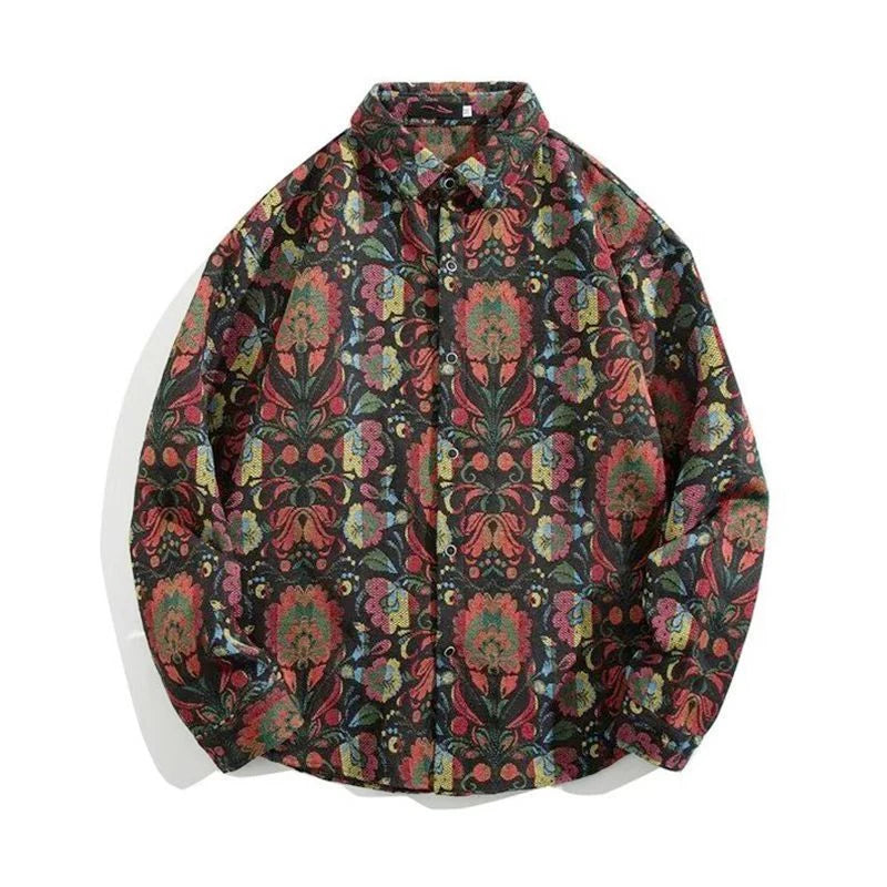 Threebooy Colored Numb Ethnic Style Shirt Men Weaving and Embroidered Spring and Autumn Retro Hong Kong Style Shirt Jacket