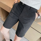 Threebooy Korean Fashion Business Shorts Men Streetwear Pleated Shorts Knee Length Work Bottoms Summer Streetwear Cool Bermudas Male