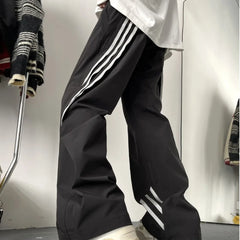 Threebooy American Style Stripe Zippered Trousers For Men Hip Hop Waterproof Outdoor Straight Leg Sweatpants Casual Loose Fit Pants