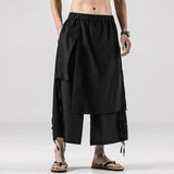 Threebooy Mens Double Layer Irregular Chinese Style Casual Culottes Genderless 2024 New Fashion Retro Solid Color Wide Leg Pants Unisex