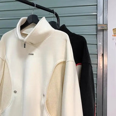 Threebooy American autumn and winter street fashion personalized stand up collar half zipper couple loose retro casual Harajuku top y2k