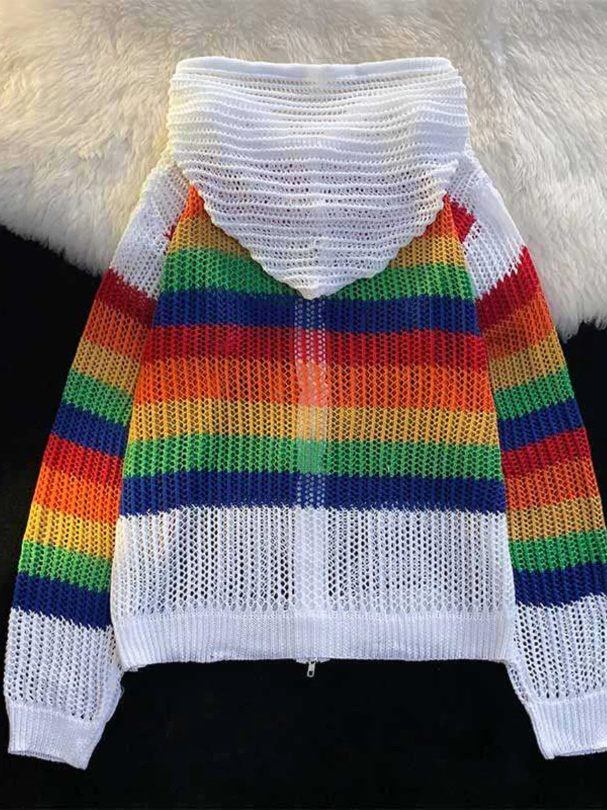 Threebooy Spring Autumn New Men Rainbow Striped Cardigan Coat Men's Loose Knit Hooded Jackets Male Casual Sweater Outerwear S817