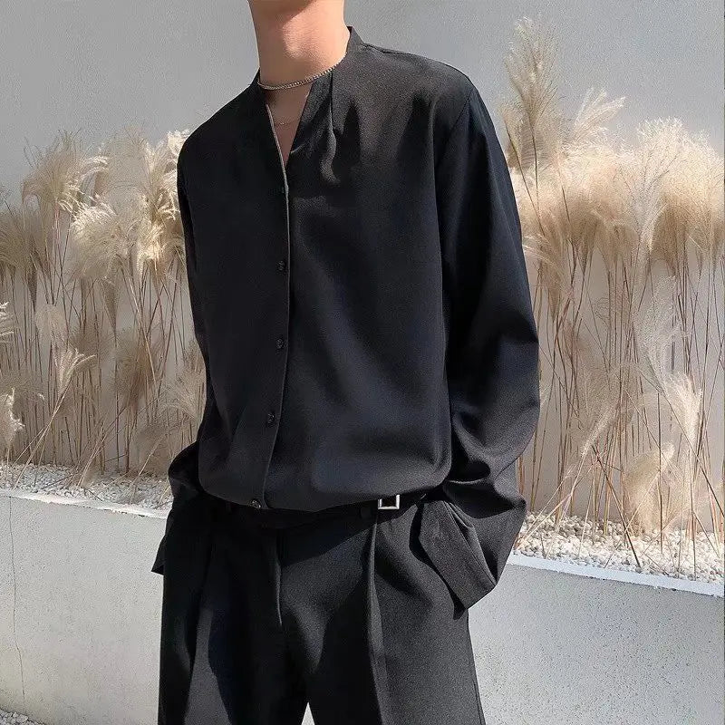 Threebooy 2025 New Retro V-neck Shirt Temperament Solid Color Long-sleeved Drooping White Shirt Korean Loose Trendy Top Aesthetic Chic
