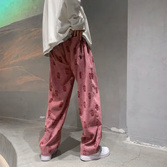 Threebooy Baggy Corduroy Men Wide Pants Spring Fashion Design Print Trousers Hiphop Straight Sweatpants Oversized Bottoms Man Y2k Clothes