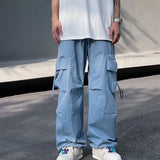 Threebooy Men Y2k Solid Cargo Pant Early Spring Korean Straight Oversize Casual Wide-Leg Trousers Streetwear Male Big Pockets Sweatpants