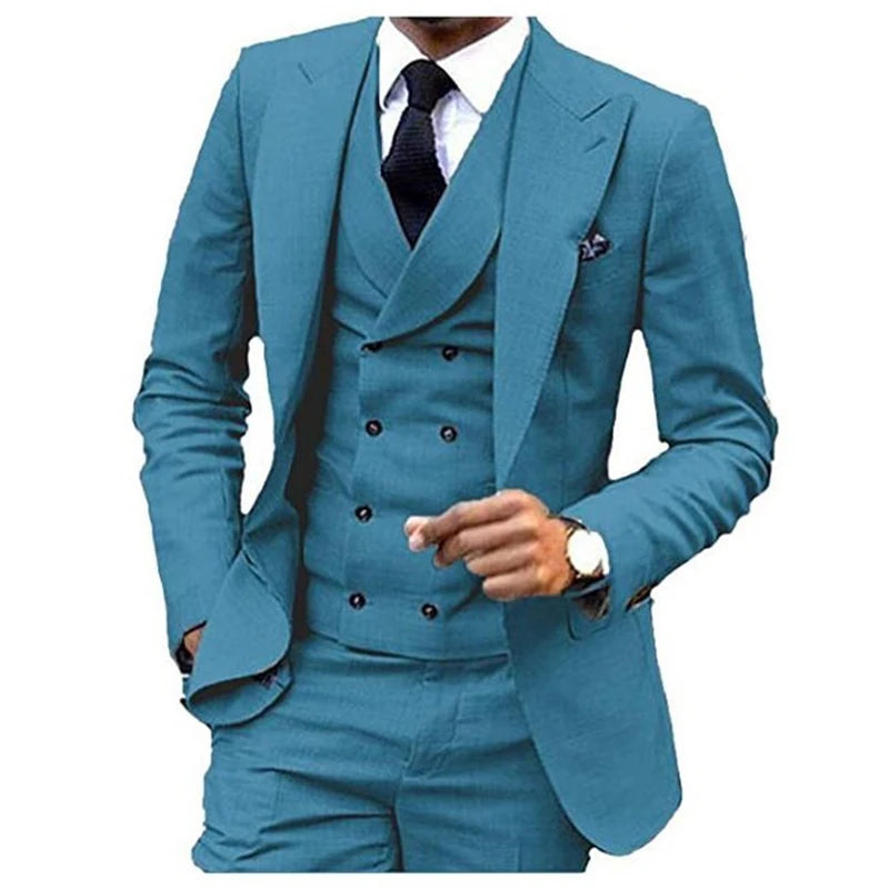 Threebooy  Suit 3 Pieces Blazer Vest and Pants Set Fitted Tuxedo for Groomsmen Elegant Party Dresses Retro Style Vest with V-neck