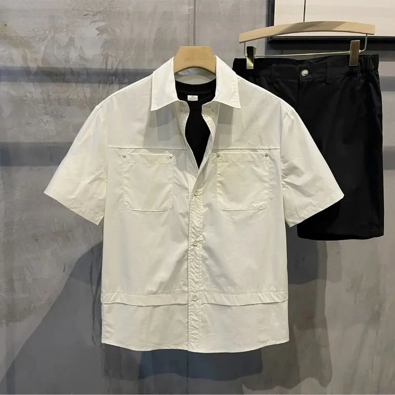Threebooy  Summer New Shirt Short-sleeved Men's Fashion Trendy Casual High-end Sense Handsome Versatile Square Collar