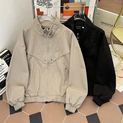 Threebooy American Cityboy Jacket Wash Canvas Deconstructed Stand Collar Coat Design Sense Top Spring Autumn Korean Trend Bomber Jacket